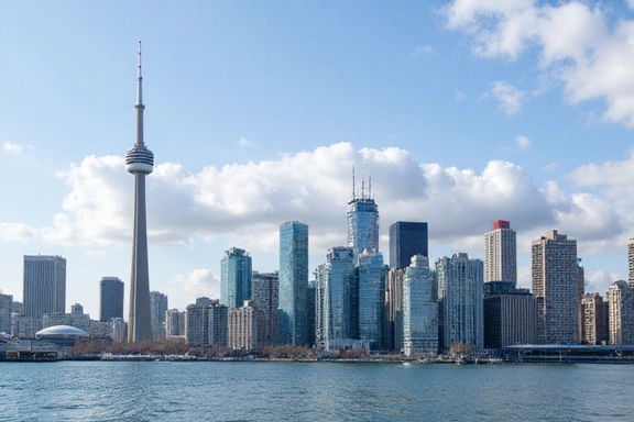 Toronto skyline with construction cranes